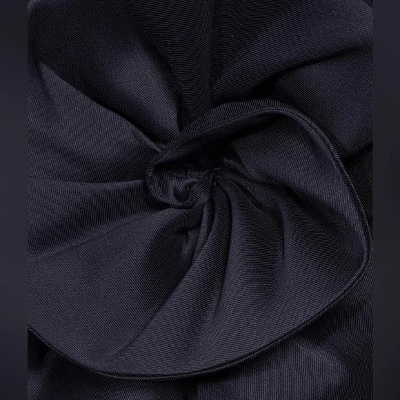 Muse by Marchesa Stretch Mikado 3D Rosette Running Side Ruffle Maxi Dress - Picture 6 of 7